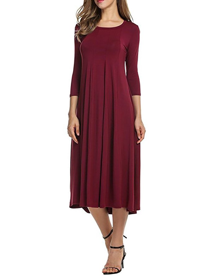Women Cotton Elegant 3/4 Sleeve Polyester Casual Dresses noracora